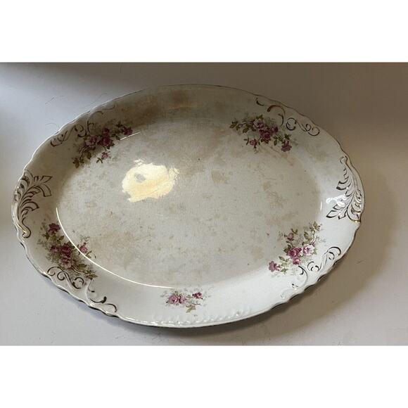 Vintage Platter "Naomi" Floral Scalloped Edge 17” Serving Dish Plate Pink Roses - Picture 3 of 15